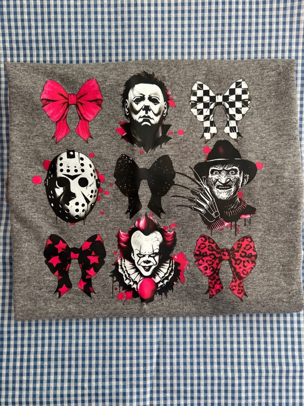 Horror Icons Graphic Tee with Pink Accents SIZE Small